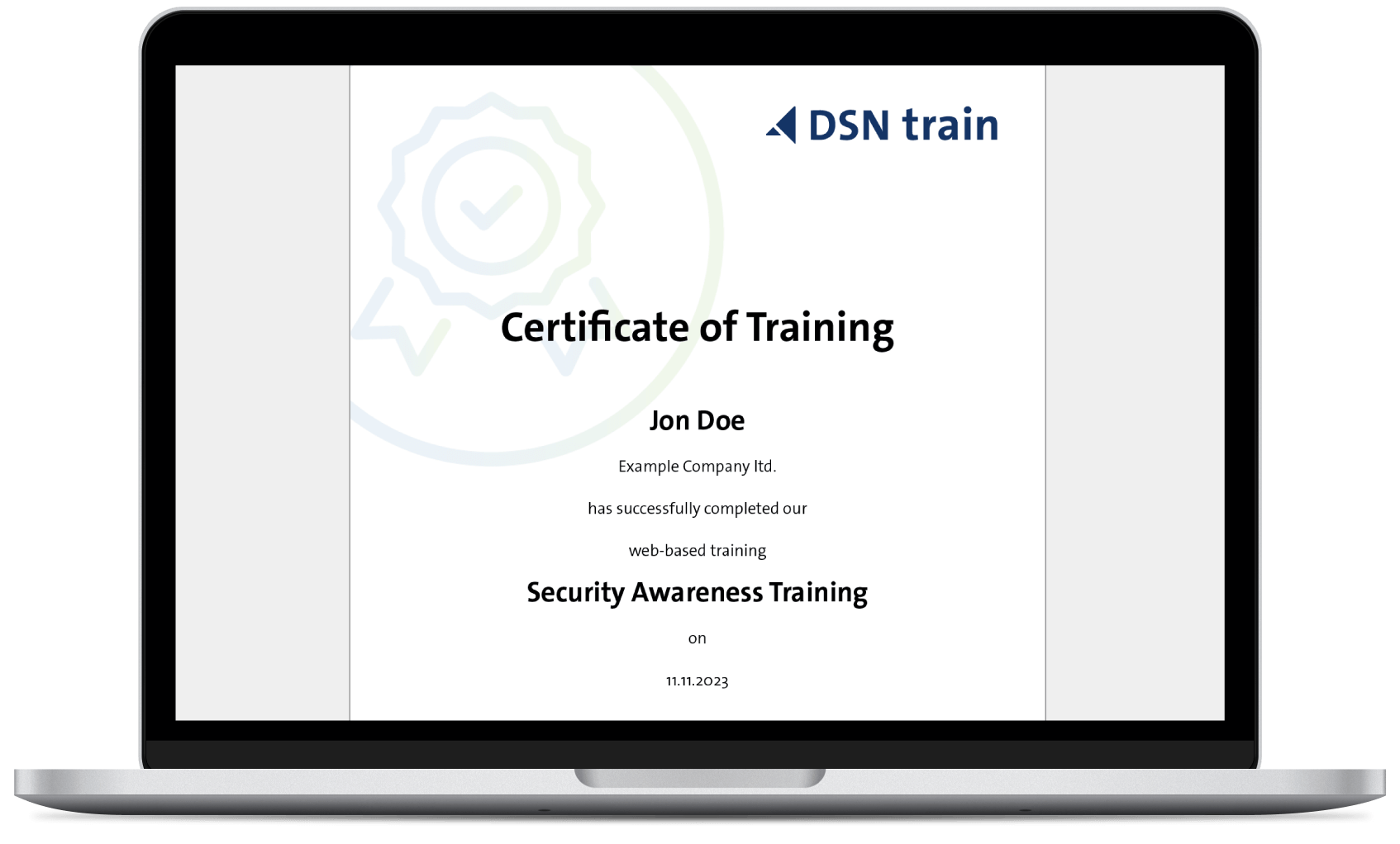 Laptop with the image of a training certification.