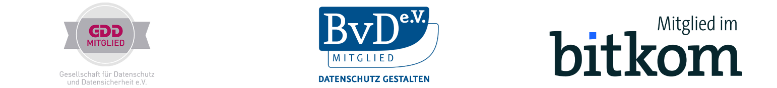 Mitgliedschaften bei GDD, BvD e.V. und bitkom.
