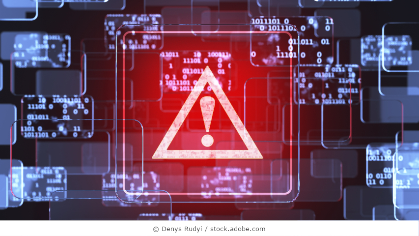Digitales Warndreieck vor abstraktem Hintergrund.